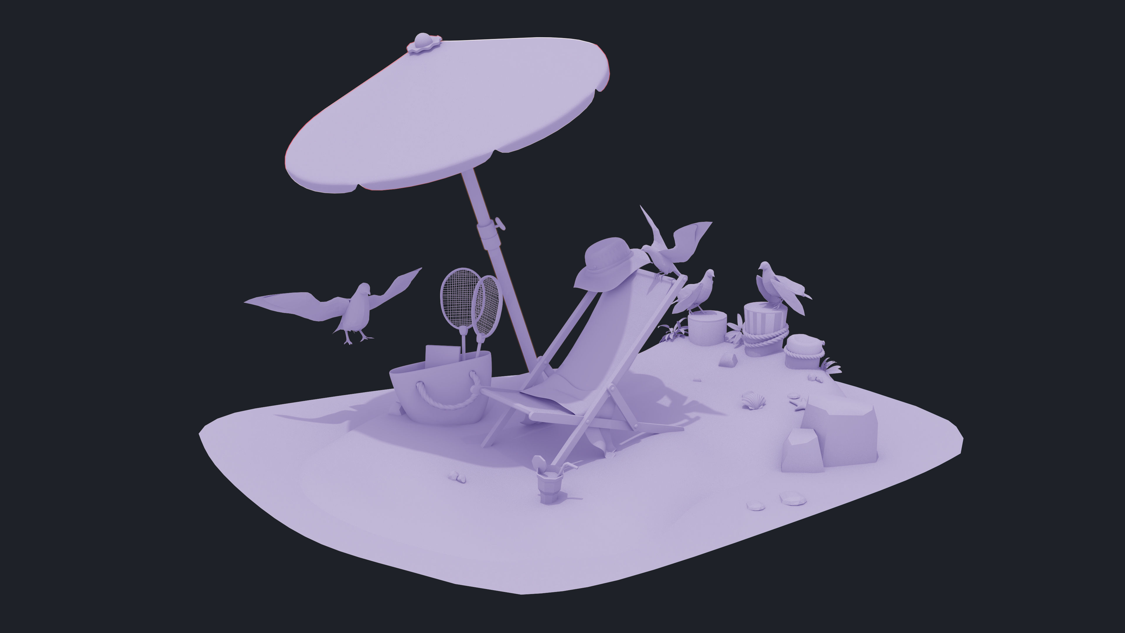 3D Summer beach  Low-poly 3D model_7