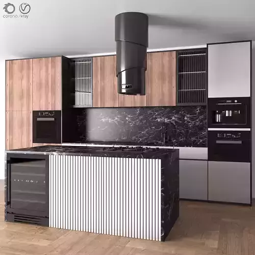 Kitchen Modern 33 Black and White and Wood