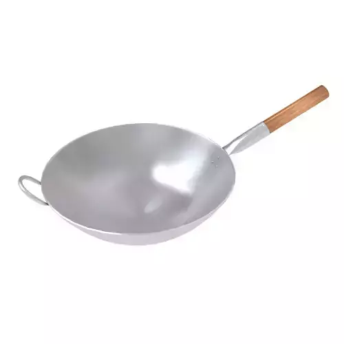 Silver Wok With Wooden Handle