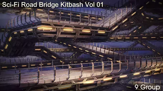 Sci-Fi Road Bridge Kitbash Vol 01 Low-poly 3D model