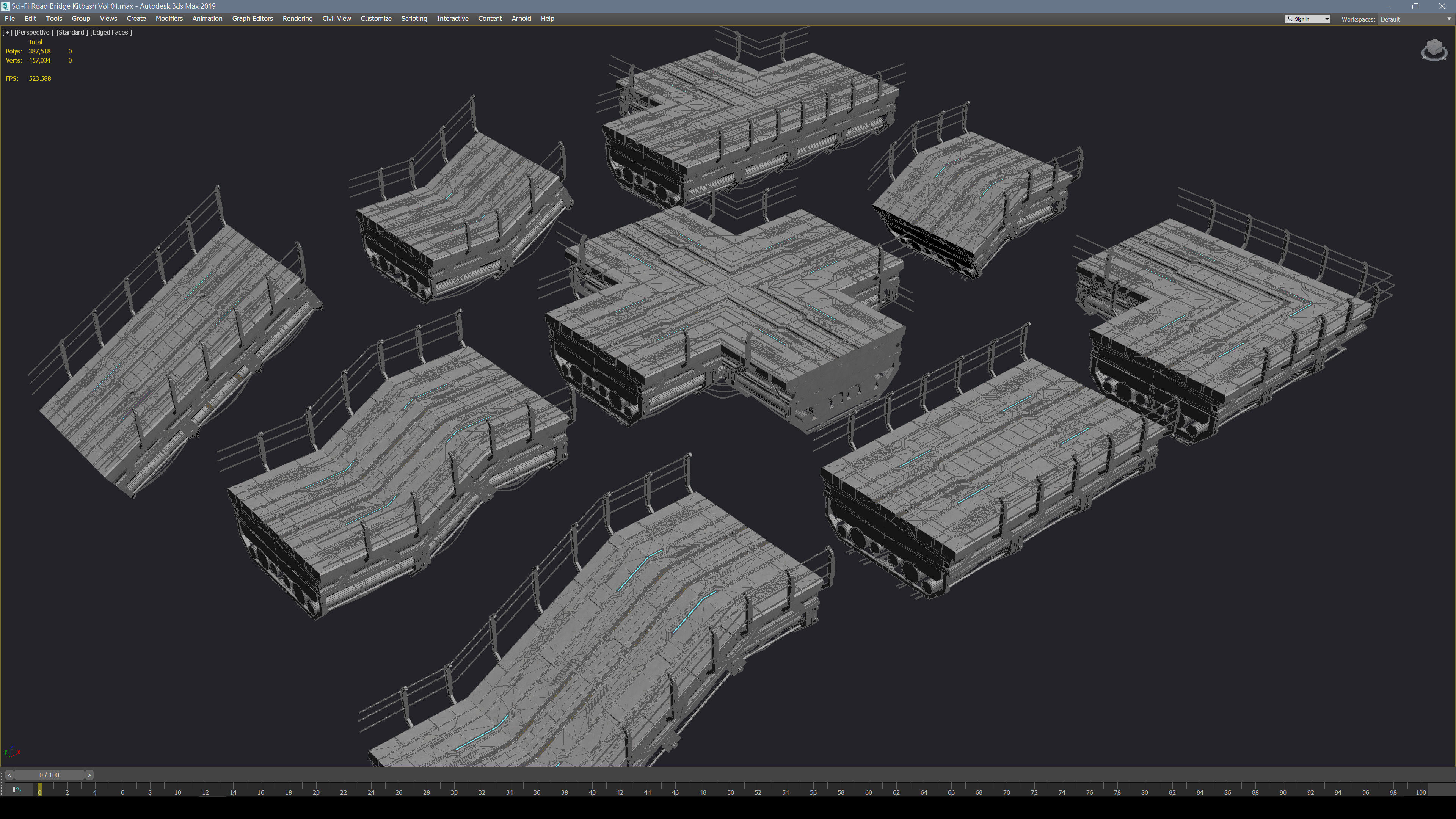 Sci-Fi Road Bridge Kitbash Vol 01 Low-poly 3D model_2