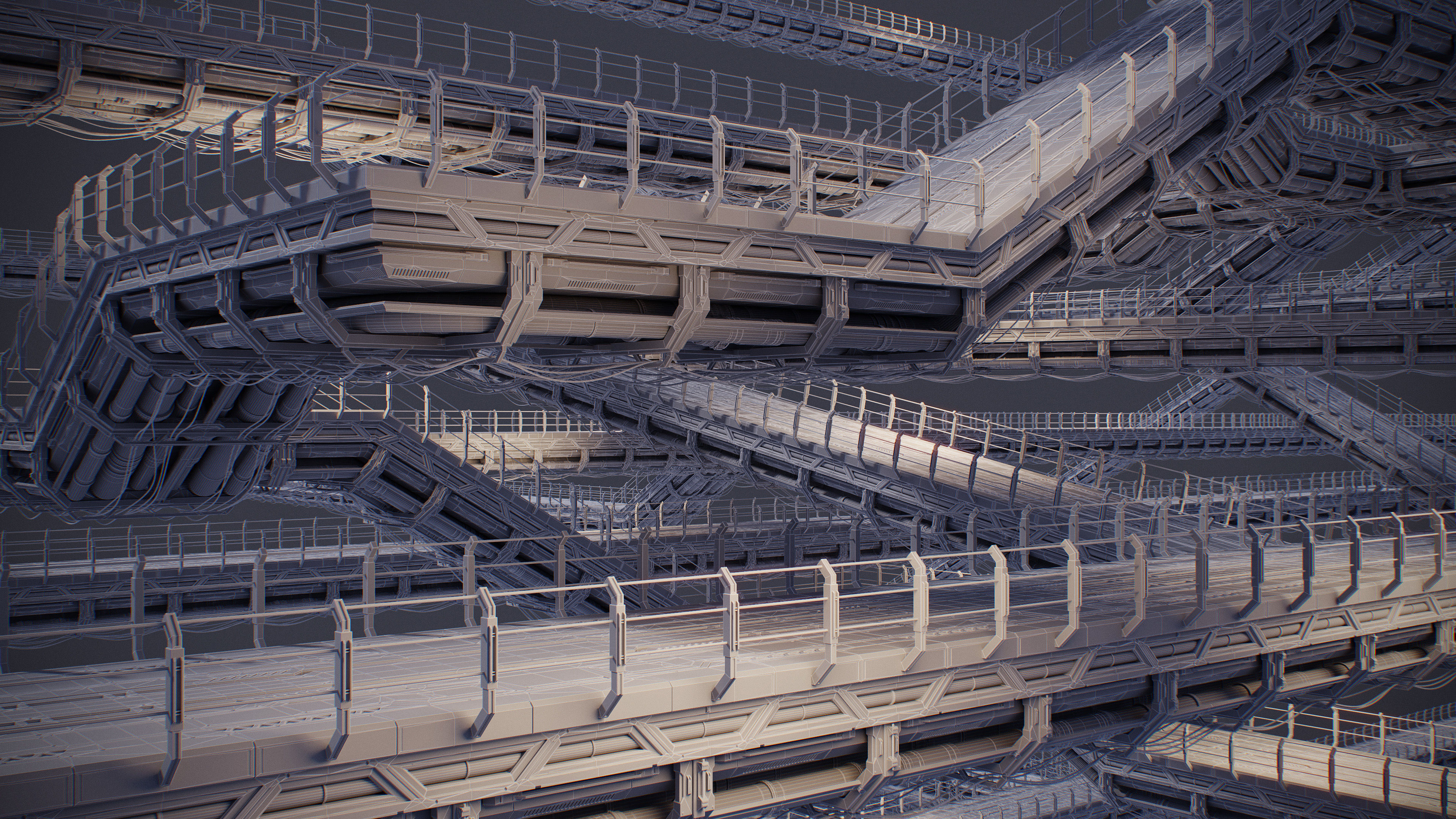 Sci-Fi Road Bridge Kitbash Vol 01 Low-poly 3D model_10