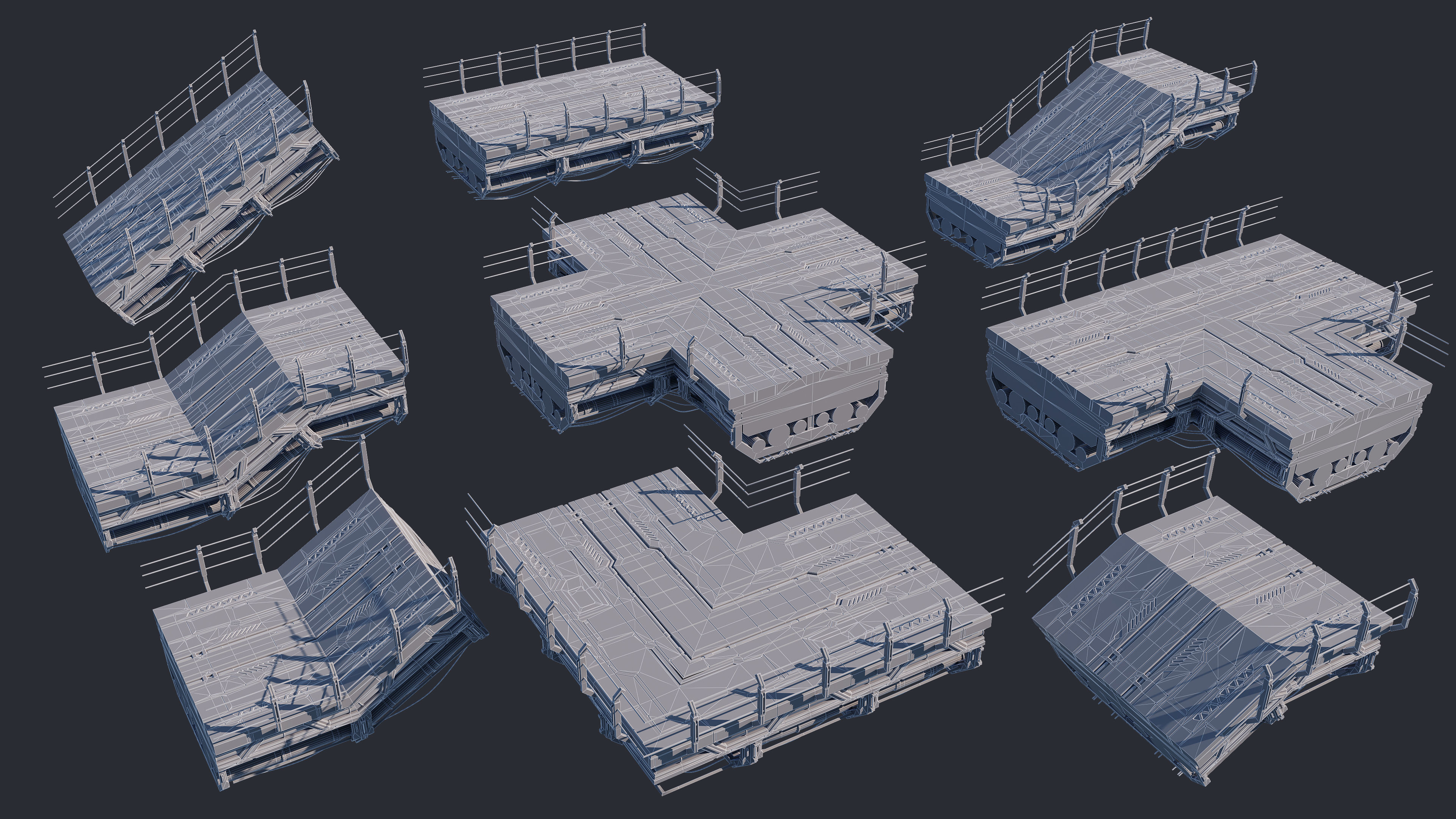 Sci-Fi Road Bridge Kitbash Vol 01 Low-poly 3D model_4