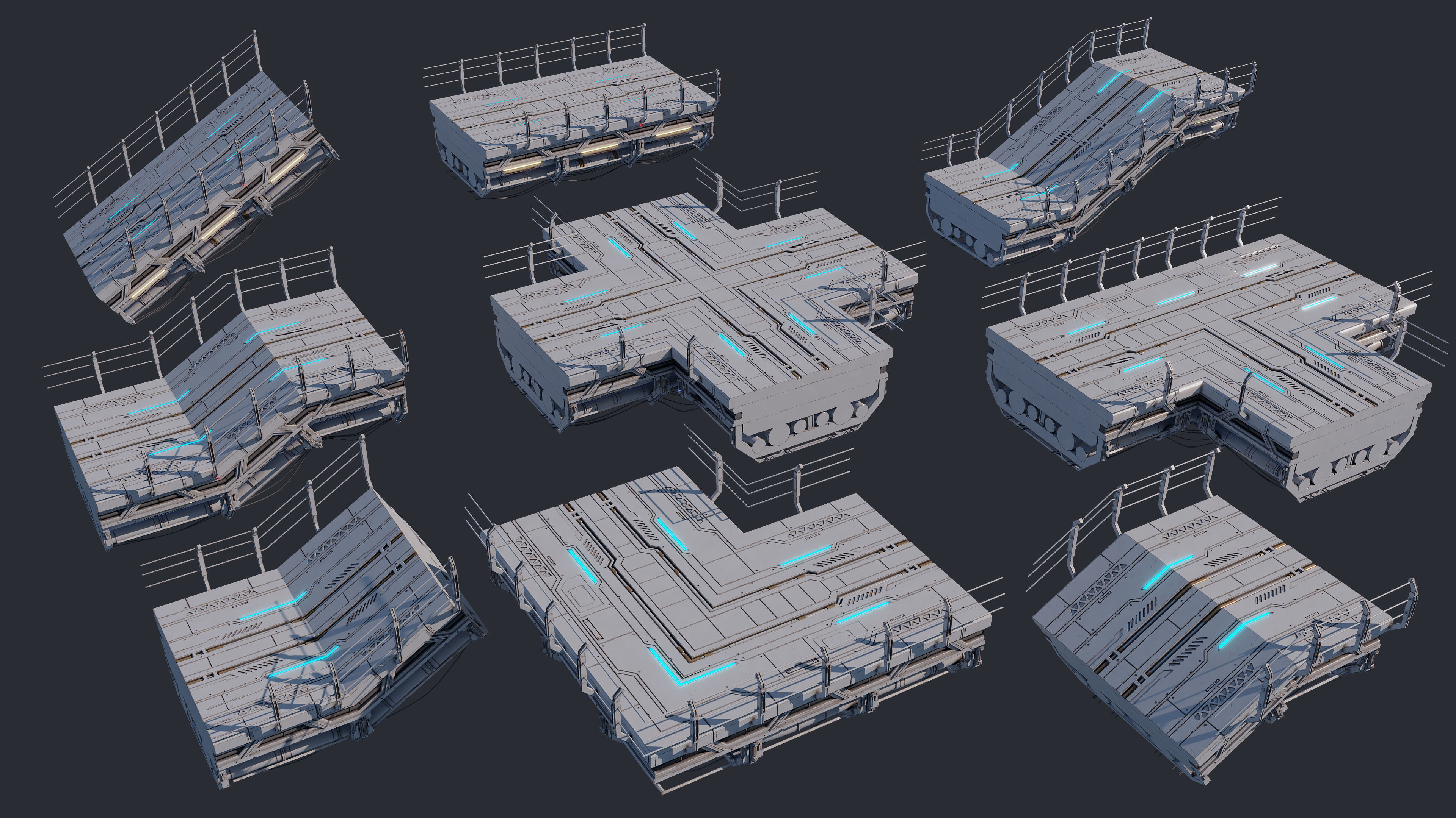 Sci-Fi Road Bridge Kitbash Vol 01 Low-poly 3D model_3