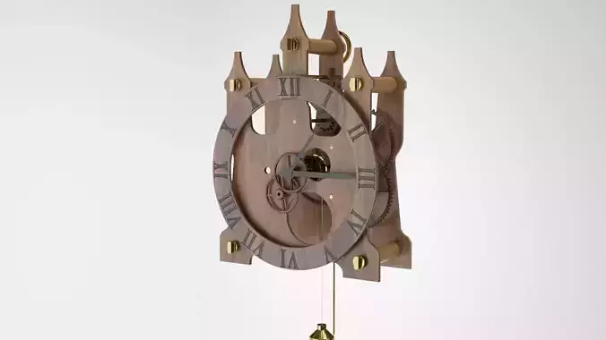 Wooden Wall Clock Open Case Design 3D model