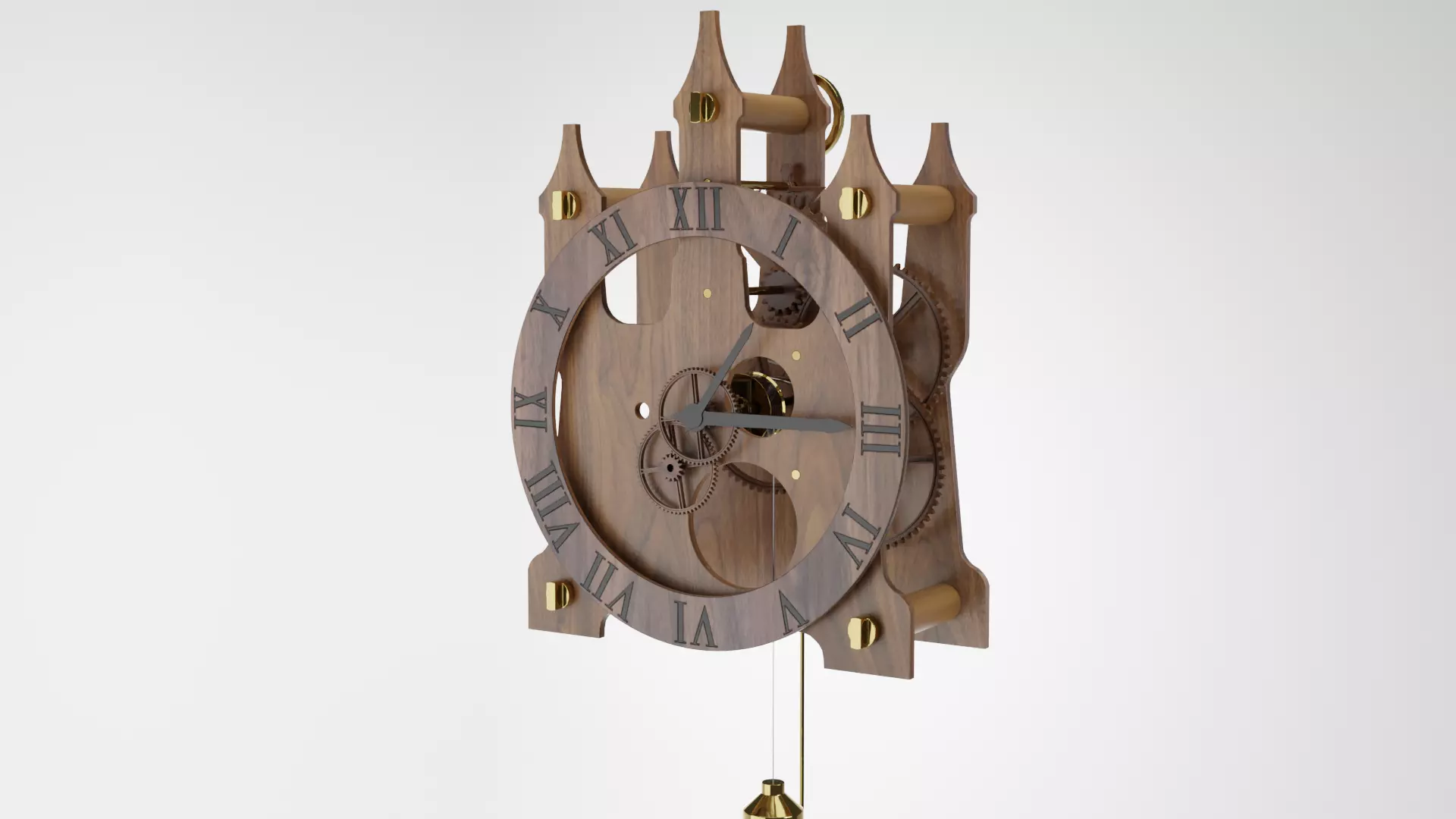 Wooden Wall Clock Open Case Design 3D model_0