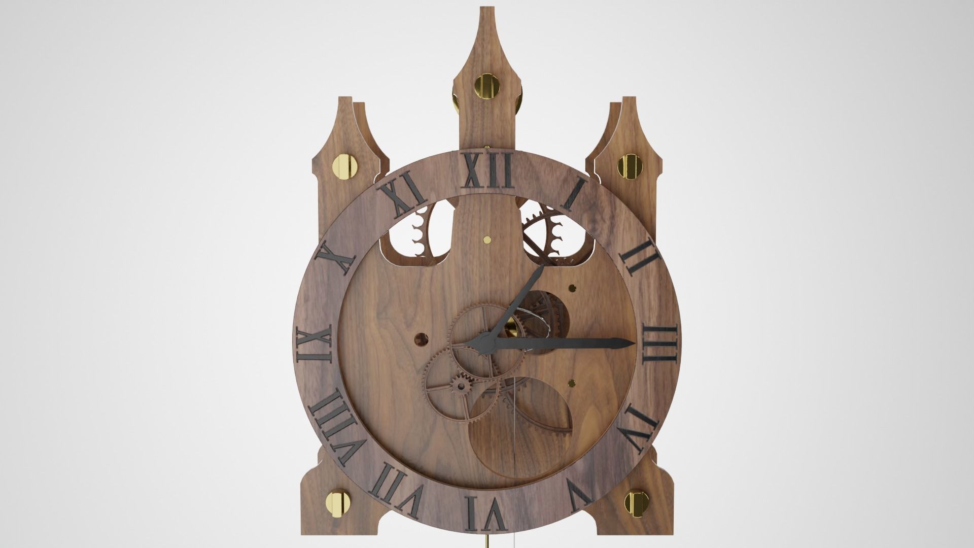 Wooden Wall Clock Open Case Design 3D model_3