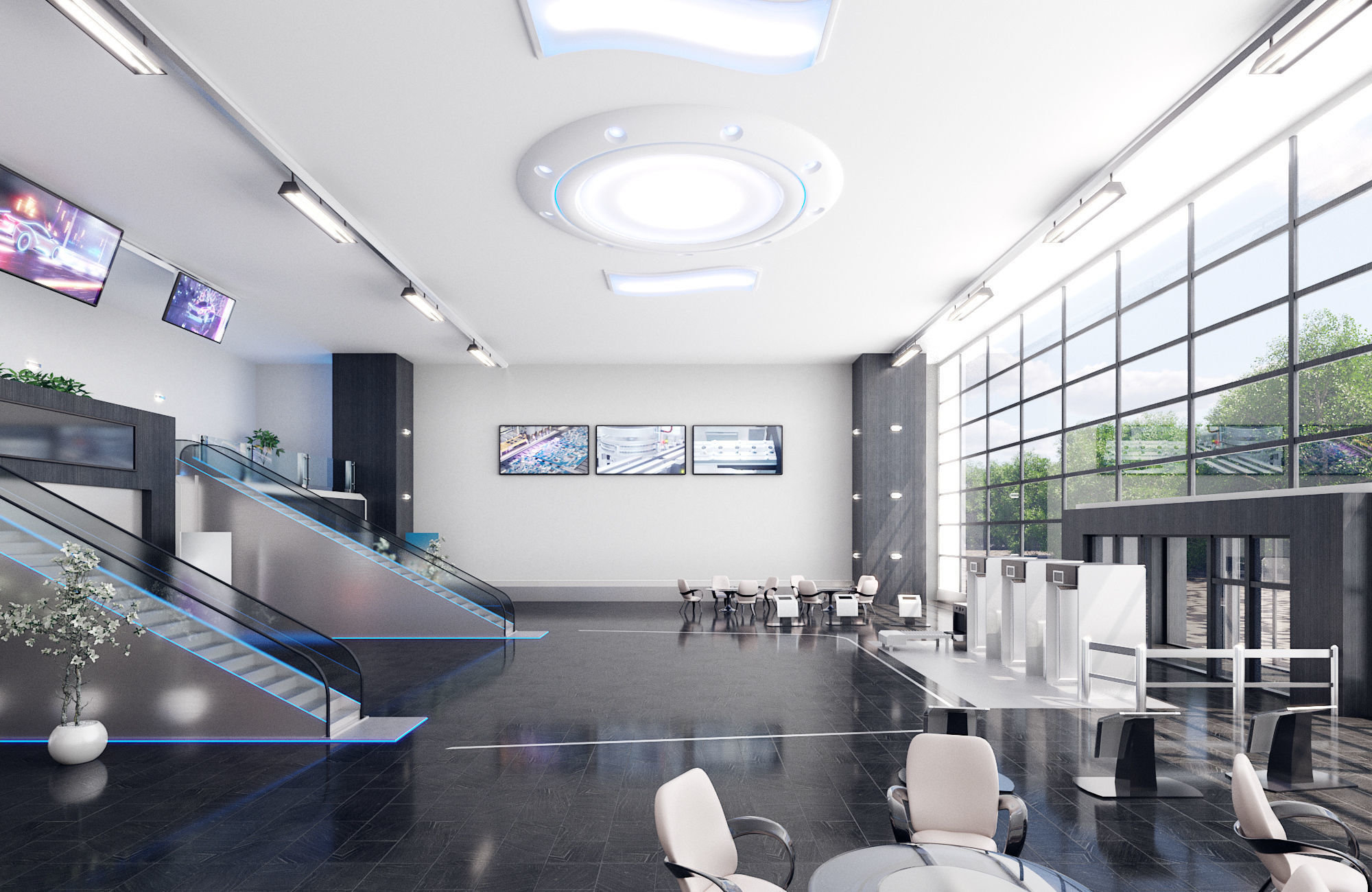 Business center lobby interior 3D model_3