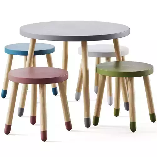 Childrens table and stools by Flexa