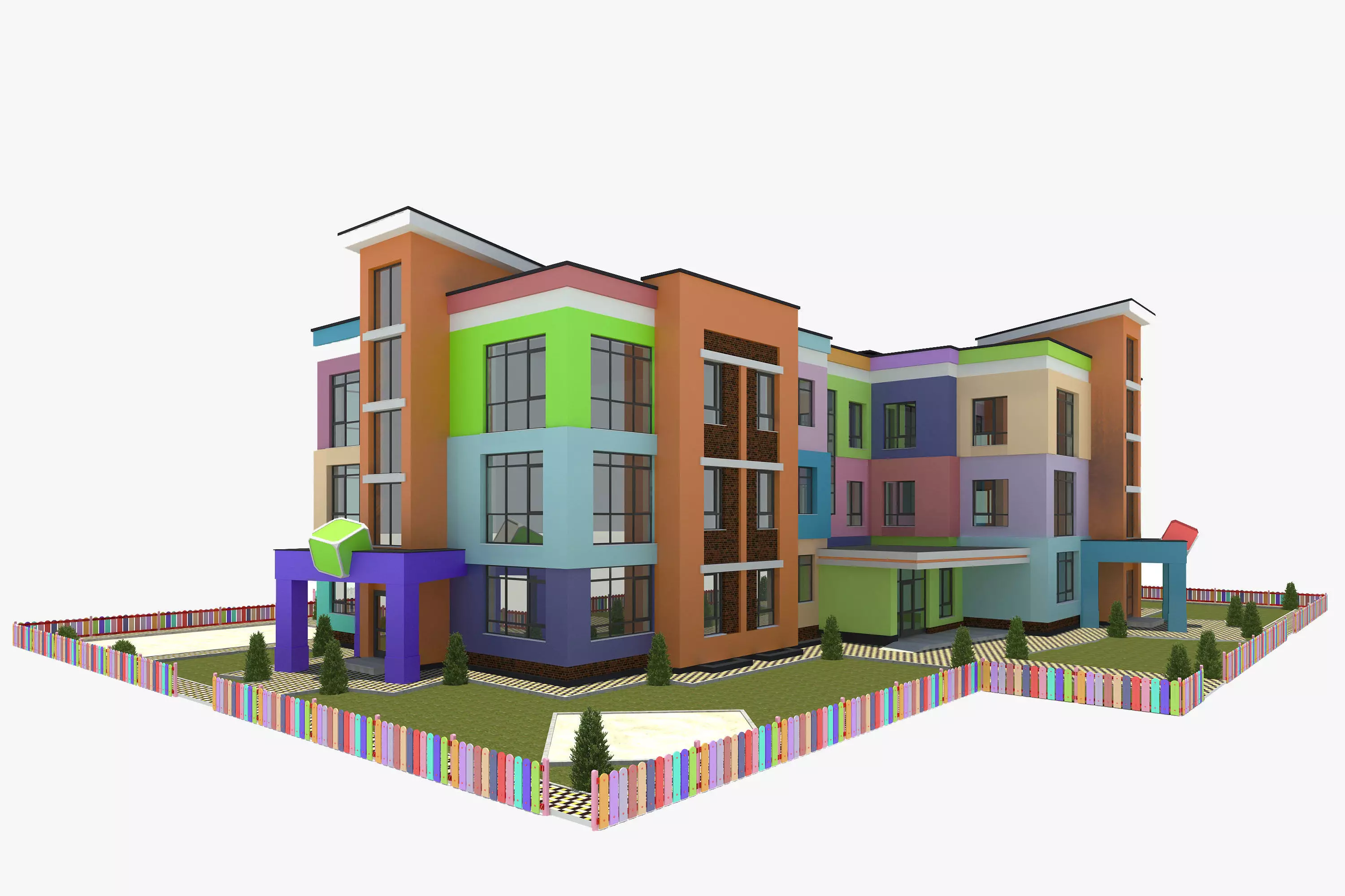 kindergarten colorful apartment building 3D model