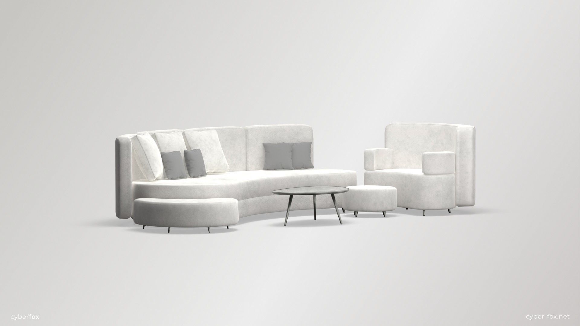 Futuristic Round Sofa Set Low-poly 3D model_5