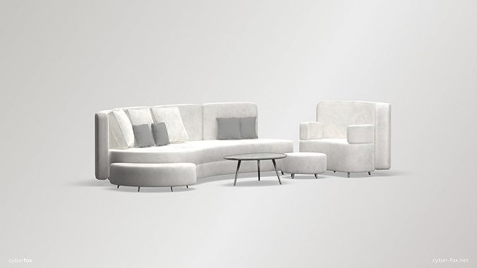 Futuristic Round Sofa Set Low-poly 3D model 6
