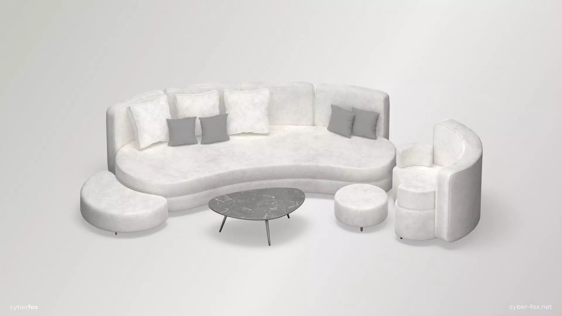 Futuristic Round Sofa Set Low-poly 3D model_0
