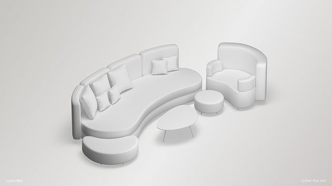Futuristic Round Sofa Set Low-poly 3D model 5