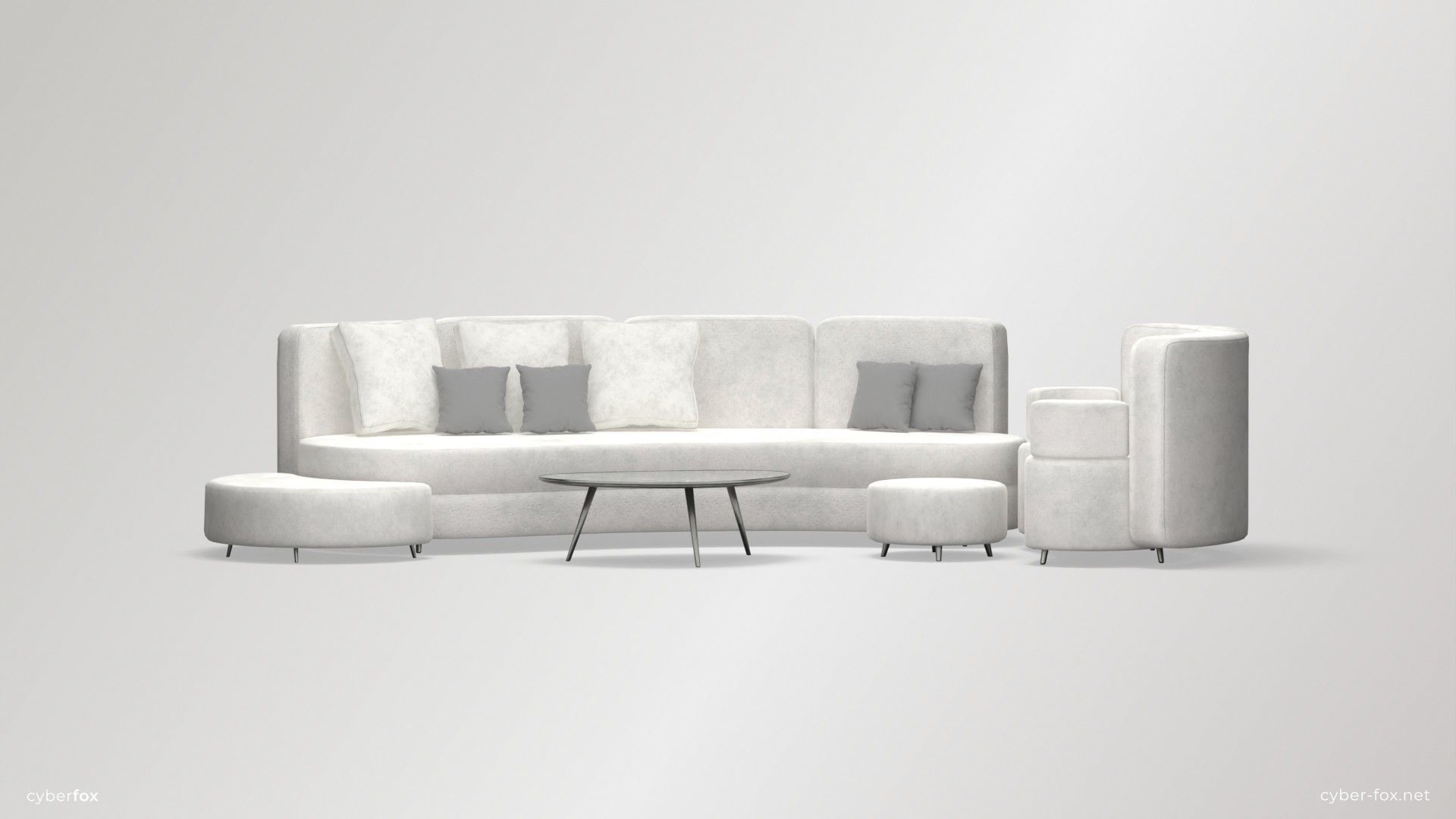 Futuristic Round Sofa Set Low-poly 3D model_1