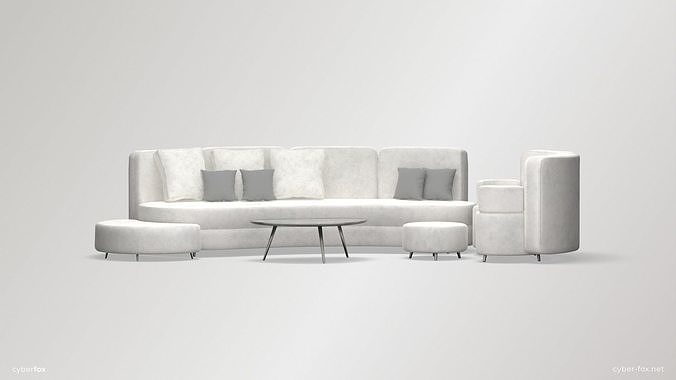 Futuristic Round Sofa Set Low-poly 3D model 2