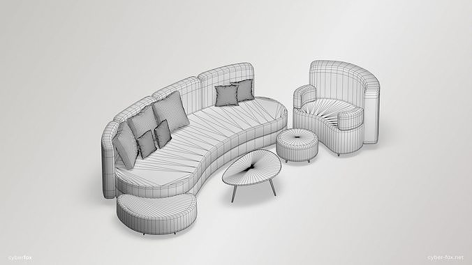 Futuristic Round Sofa Set Low-poly 3D model 4