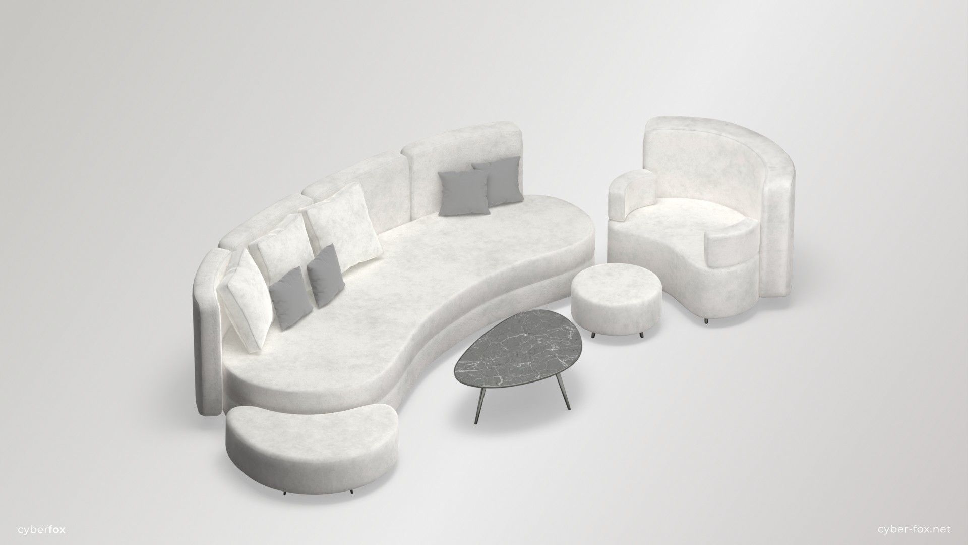 Futuristic Round Sofa Set Low-poly 3D model_2