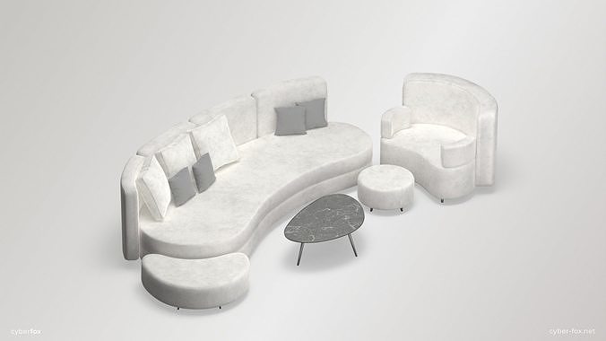 Futuristic Round Sofa Set Low-poly 3D model 3