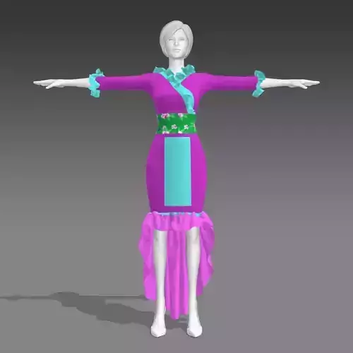 purple outfit Hmong cartoon back 3D model