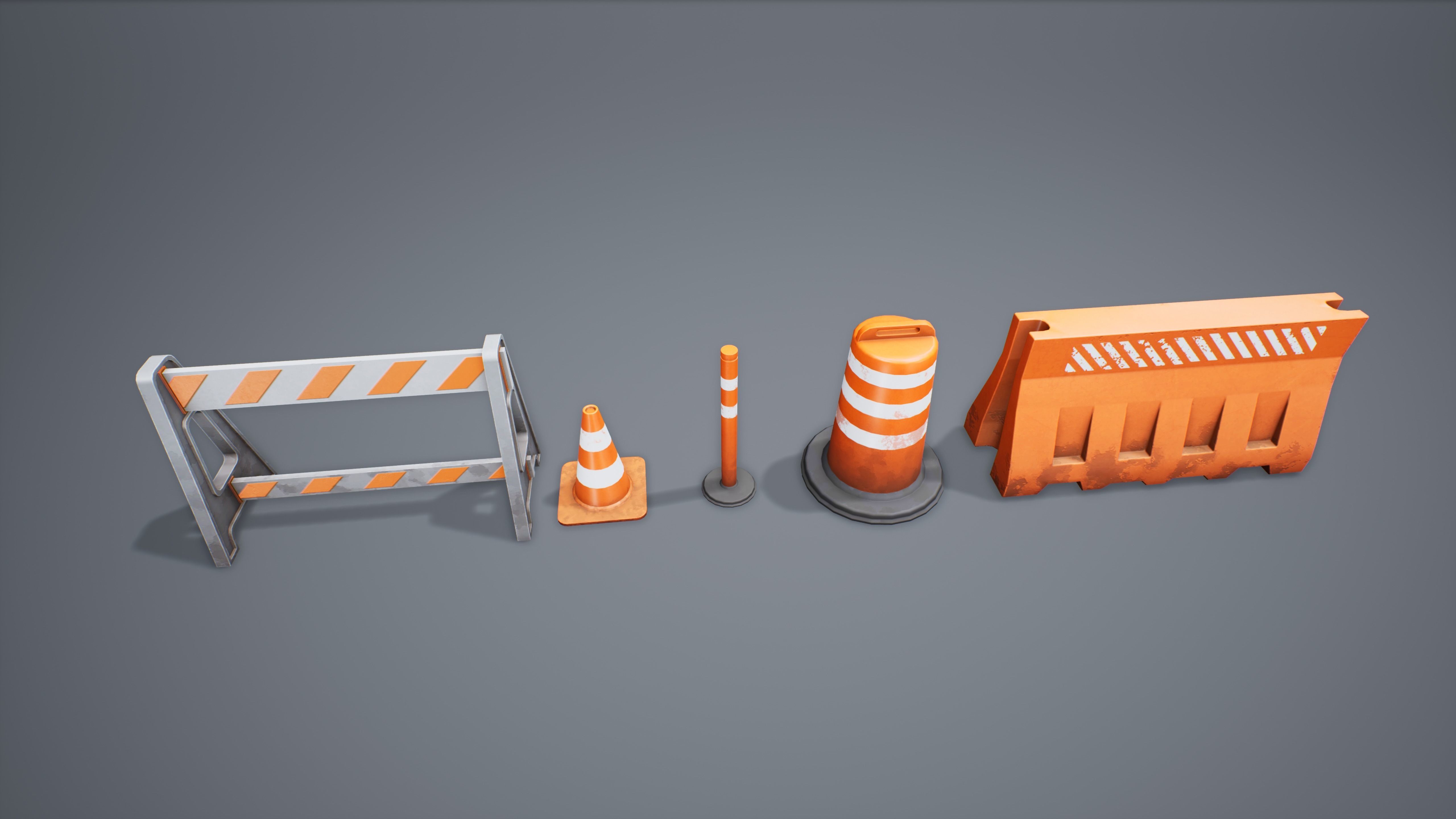 Stylized Traffic Cones Low-poly 3D model_5