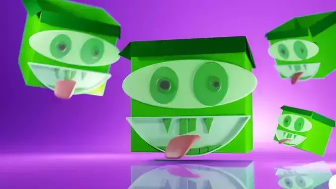 the box three boxes with eyes and tongues