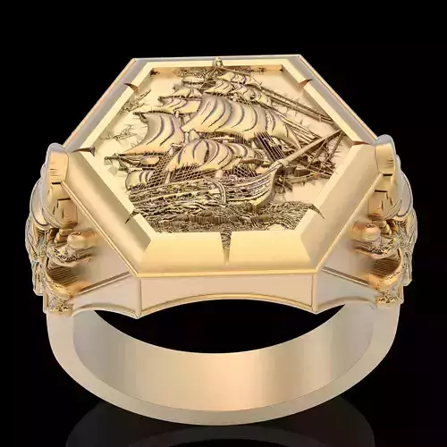 Skull pirate ship ring silver gold  printable jewelry 3D model