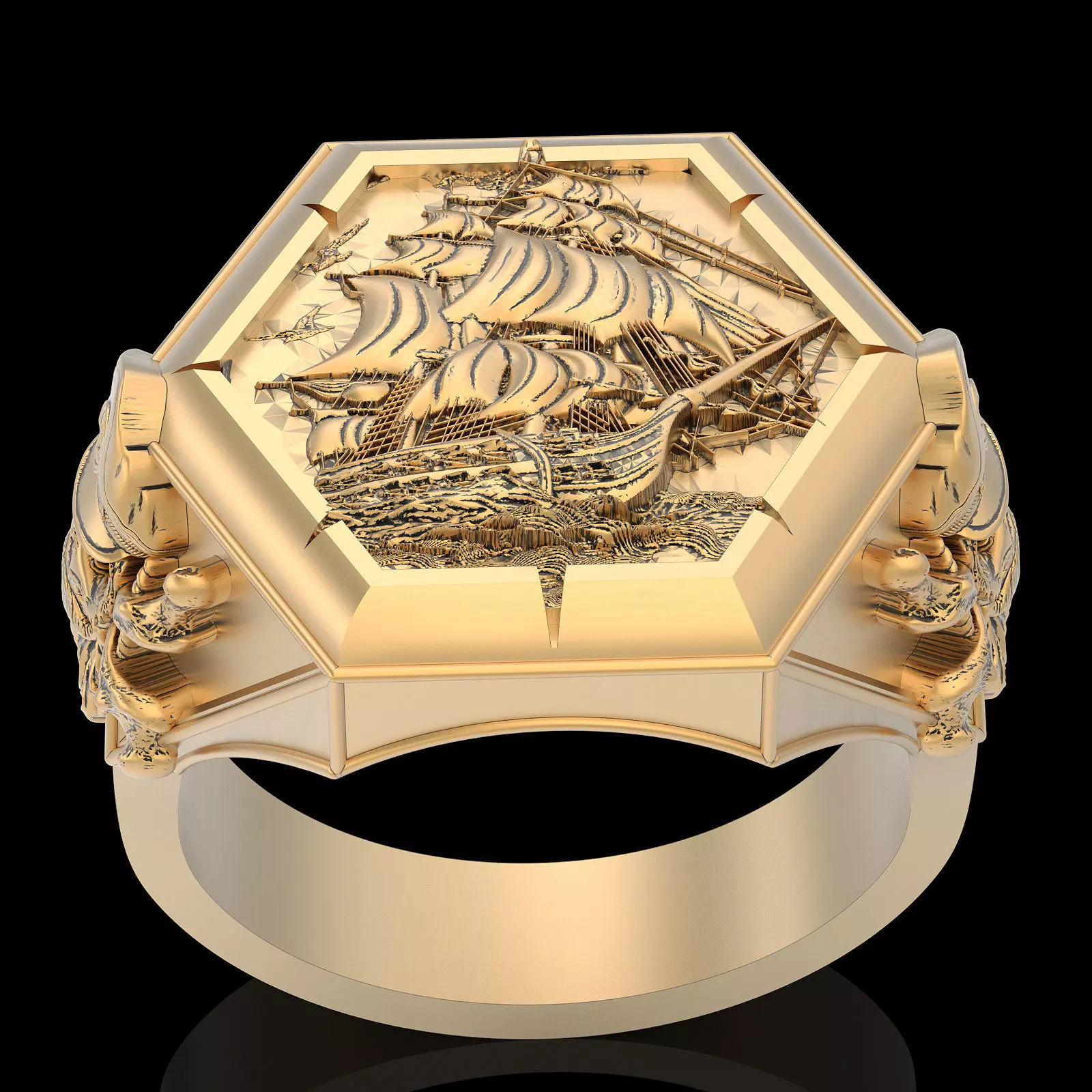 Skull pirate ship ring silver gold printable jewelry 3D model 3D print model