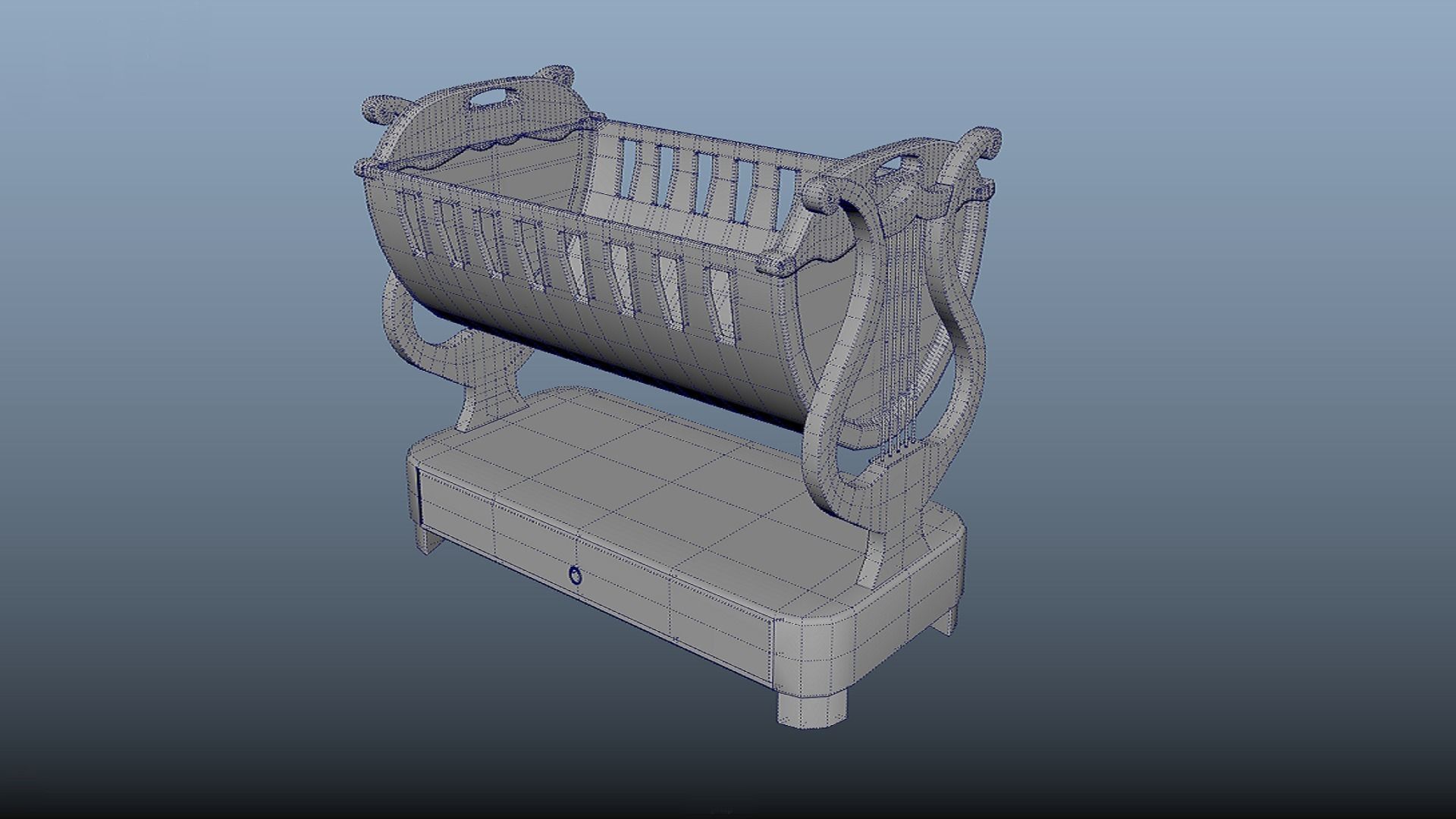 Stylized cradle for children bed PBR game ready Low-poly 3D model_5