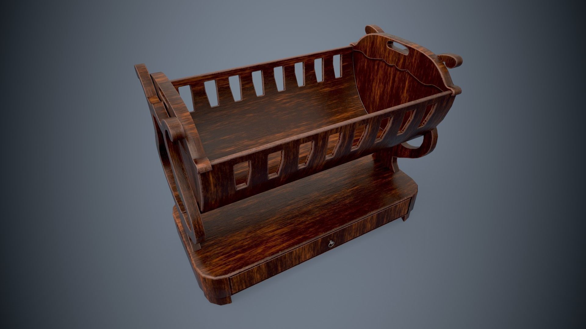 Stylized cradle for children bed PBR game ready Low-poly 3D model_4
