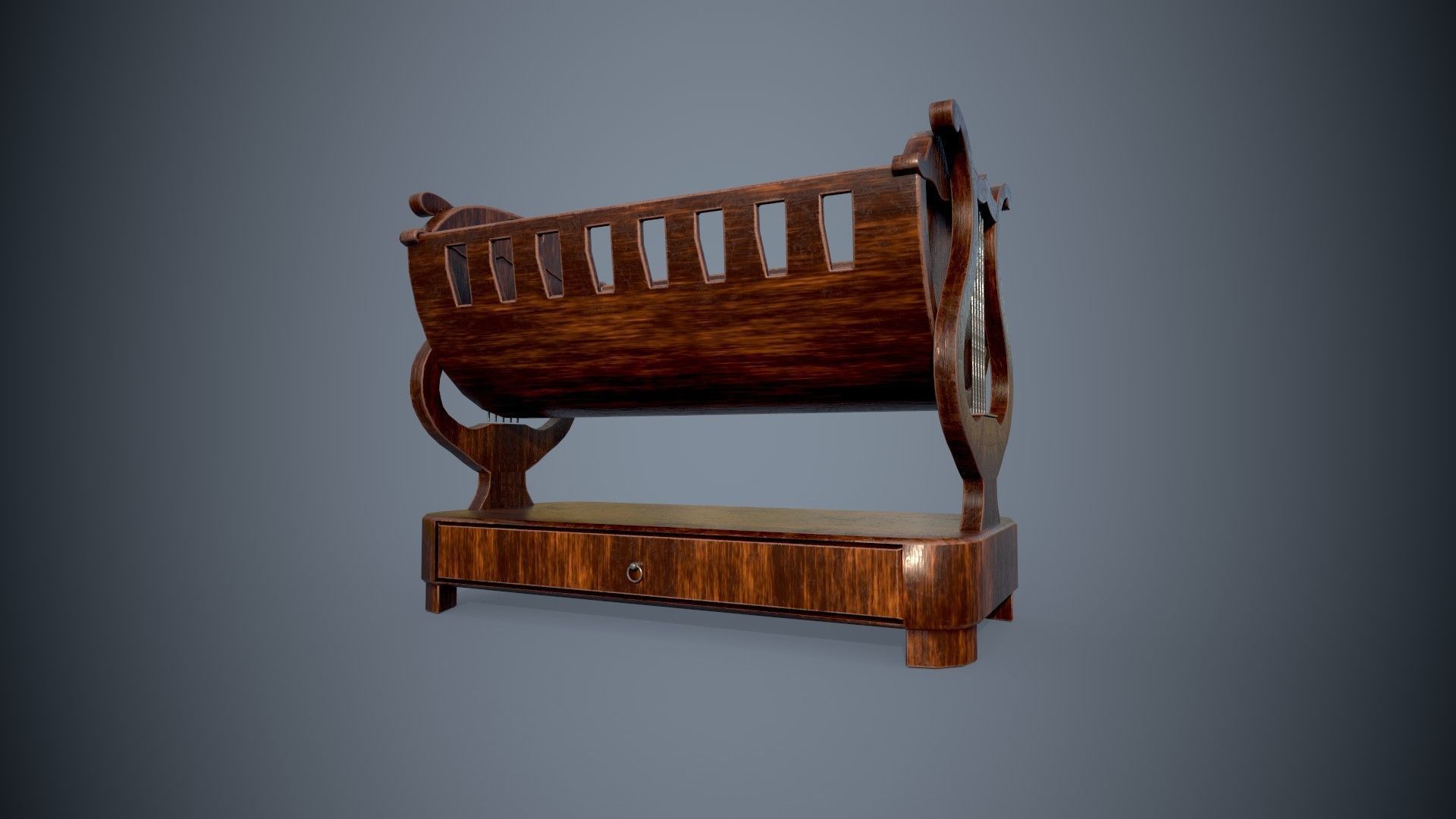 Stylized cradle for children bed PBR game ready Low-poly 3D model_2