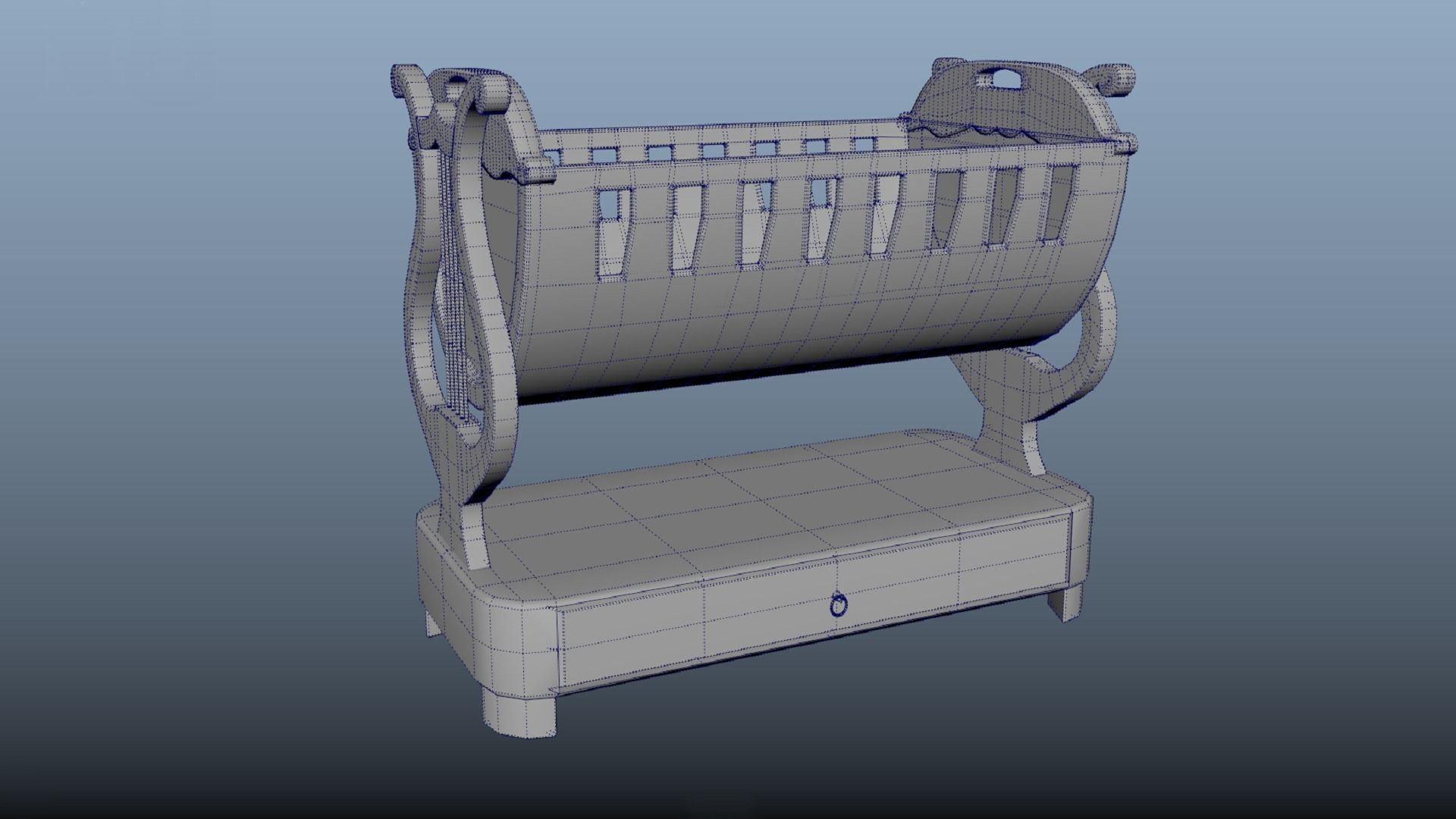 Stylized cradle for children bed PBR game ready Low-poly 3D model_6