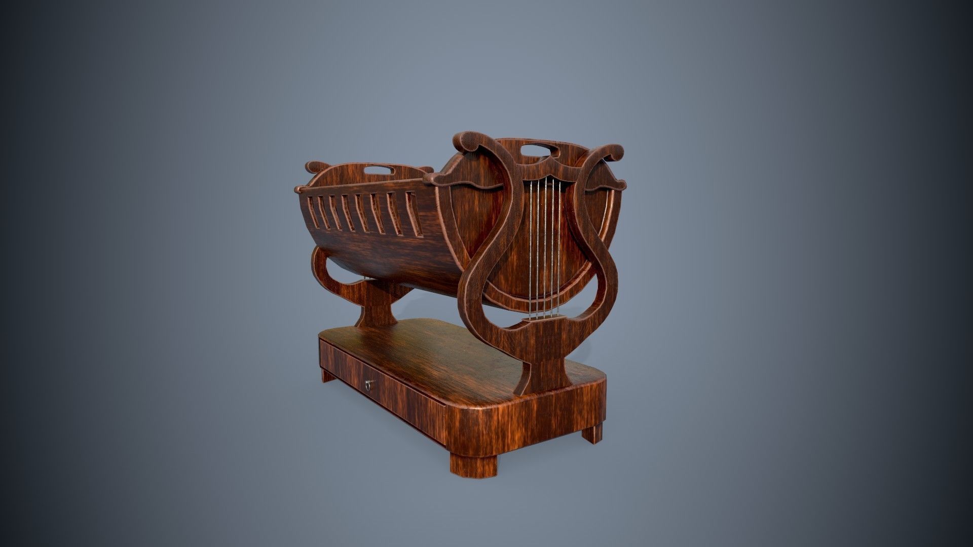 Stylized cradle for children bed PBR game ready Low-poly 3D model_1