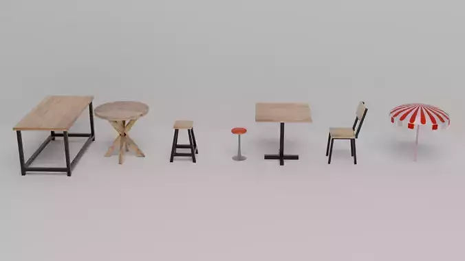 Tables Chairs Umbrella cafe and outdoor 3d models 