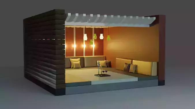 outdoor indoor stylish bedroom 3d model Low-poly 3D model