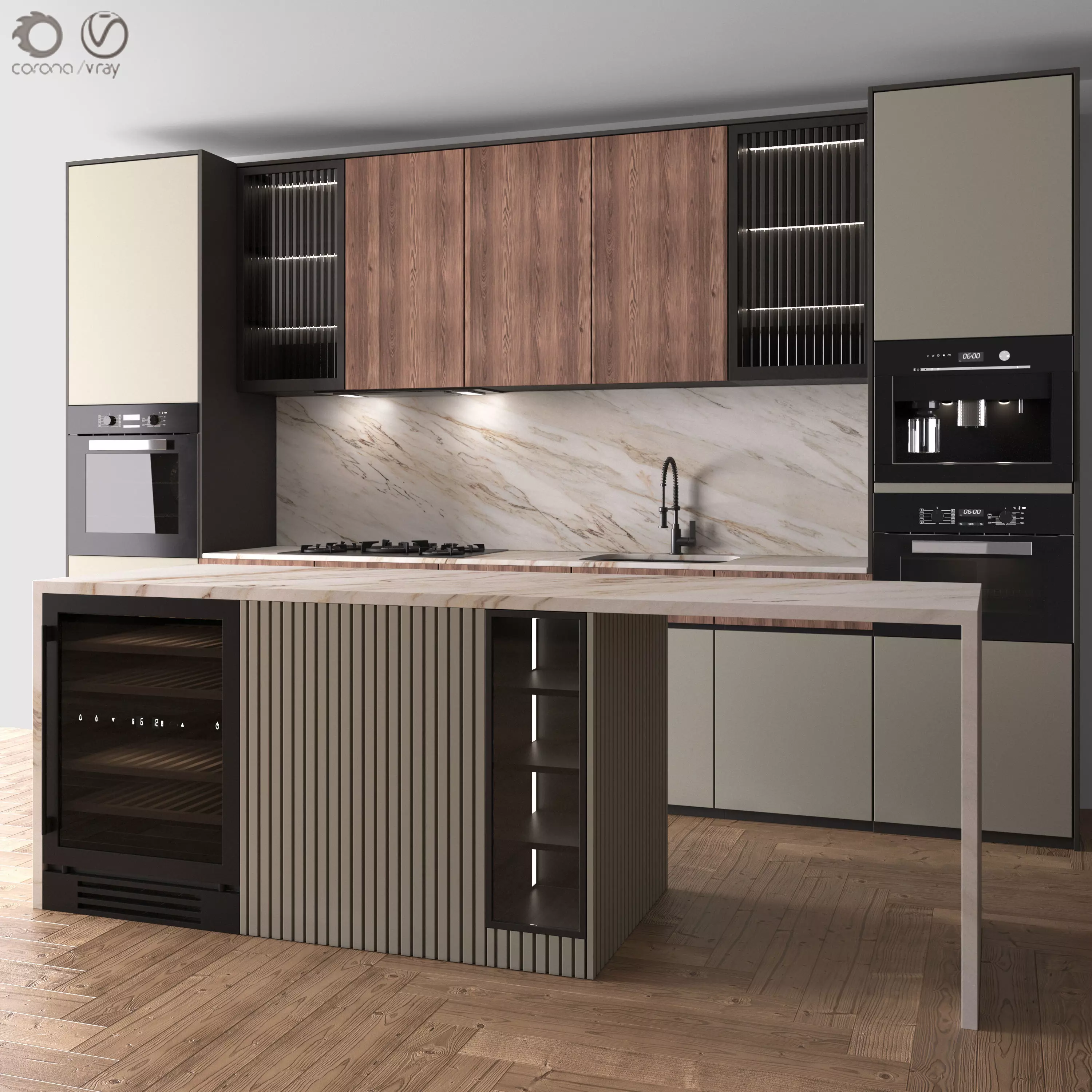 Kitchen Neoclassic 34 - with Island 3D model