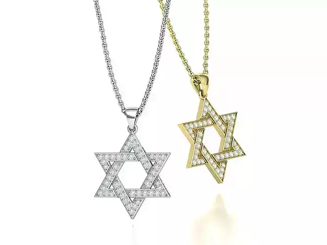 Jewish Star of David Necklace Diamond Star Pendant 24mm Height
