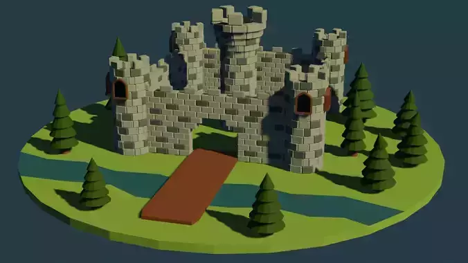 Low Poly Castle  Free low-poly 3D model