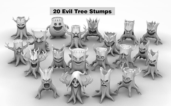 Haunted Tree-Stump Monster Pack 3D Models Low-poly 3D model
