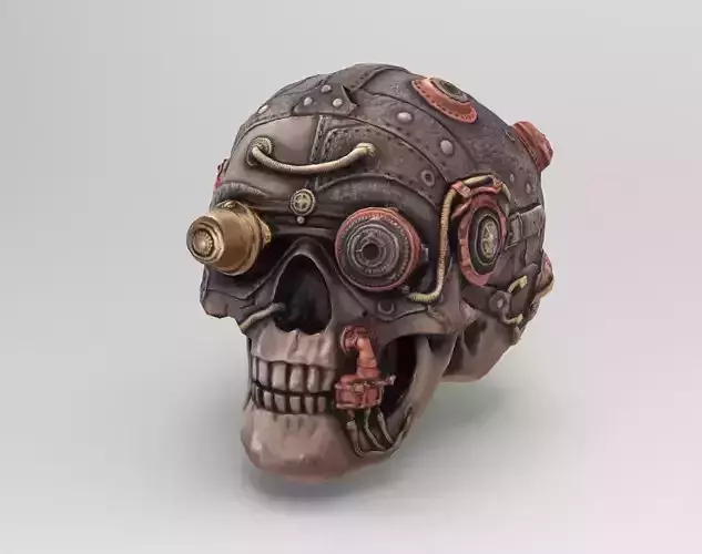 Skull Steampunck LowPoly good topology model vs 4k texture
