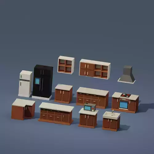 KItchen-lowpoly-mini-pack set of kitchen furniture Low-poly 3D model