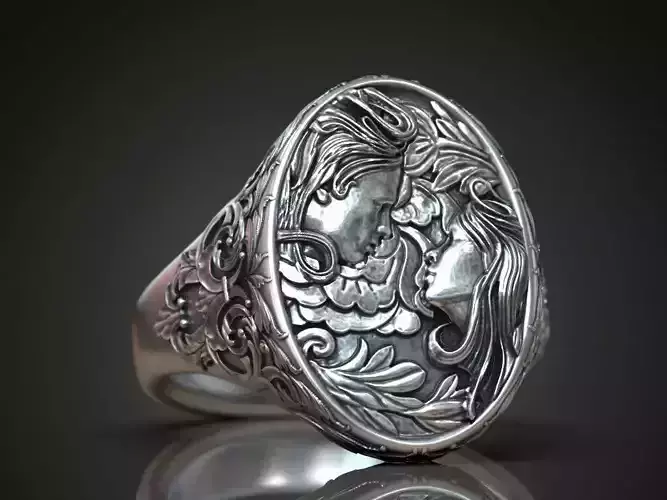 Ring  faces  woman man floral pattern 3D print model