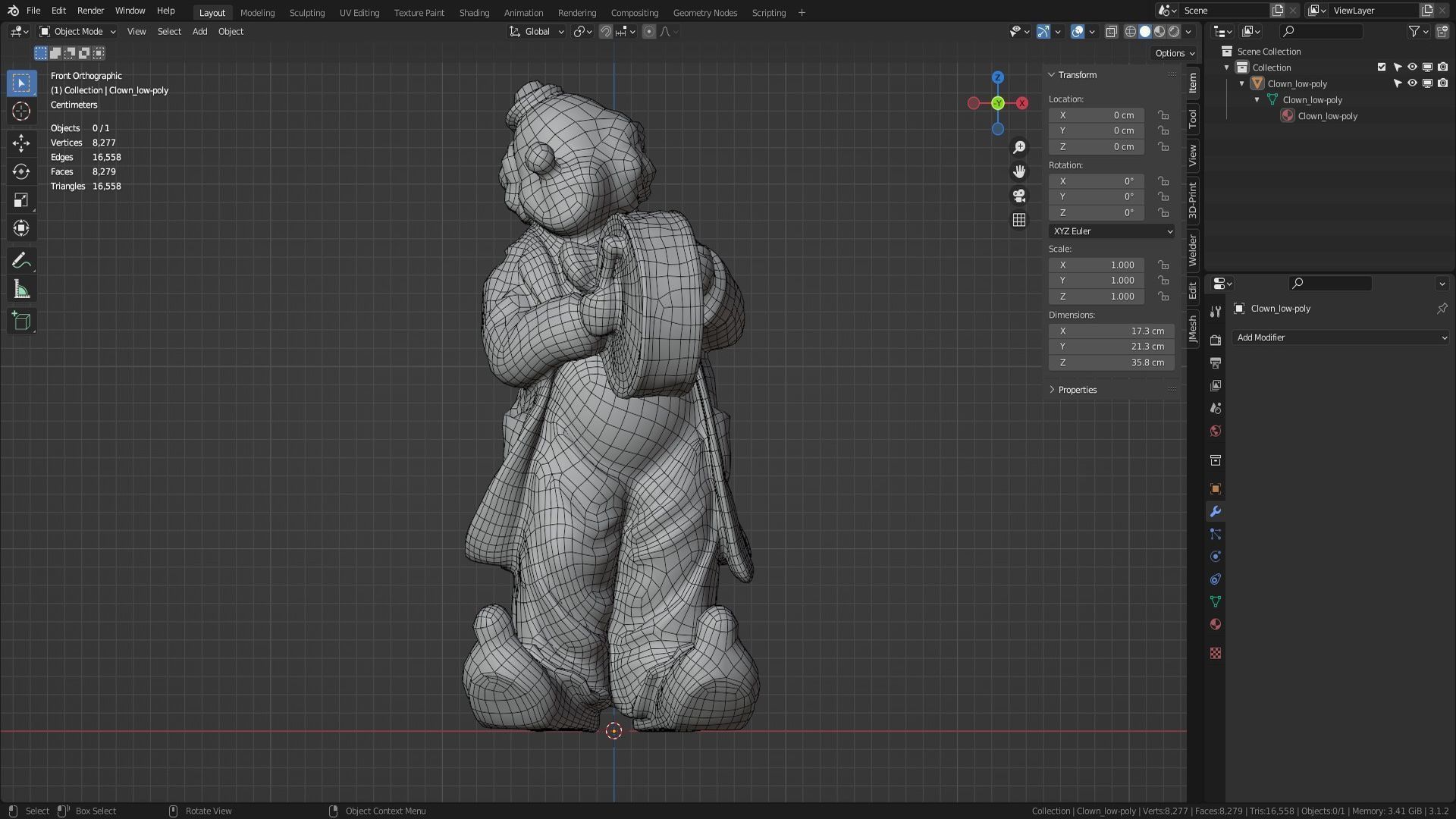 Clown statuette Low-poly 3D model_31
