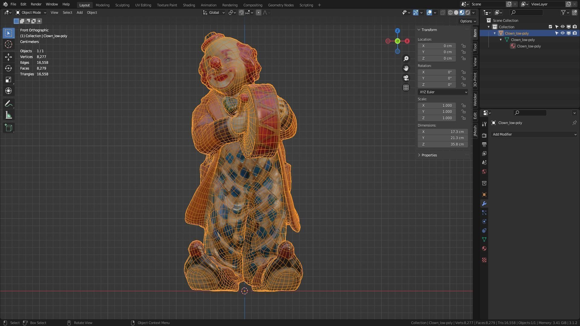 Clown statuette Low-poly 3D model_30