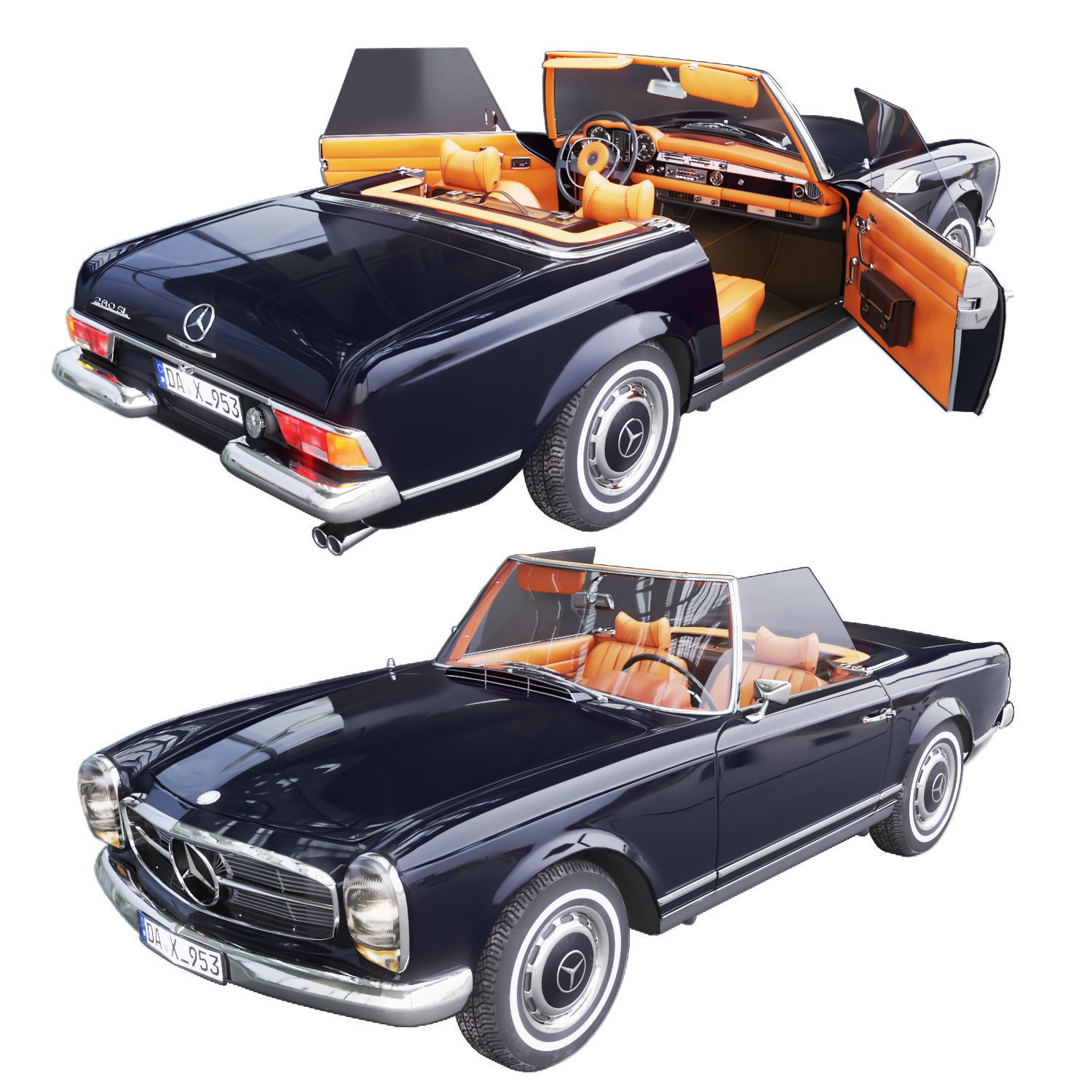 Mercedes Benz 280sl Pagoda Rigged Vray 3D model_7