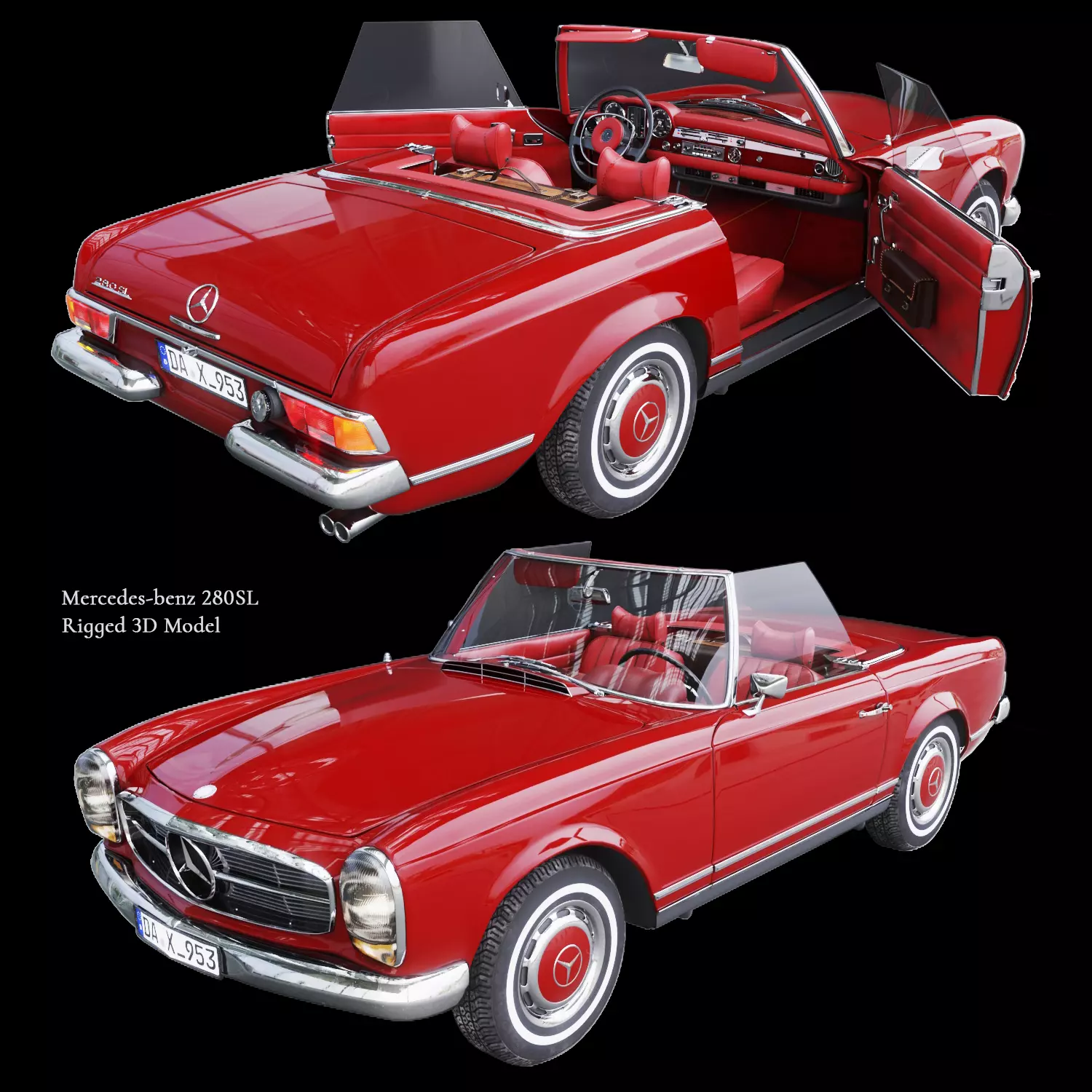 Mercedes Benz 280sl Pagoda Rigged Vray 3D model_0