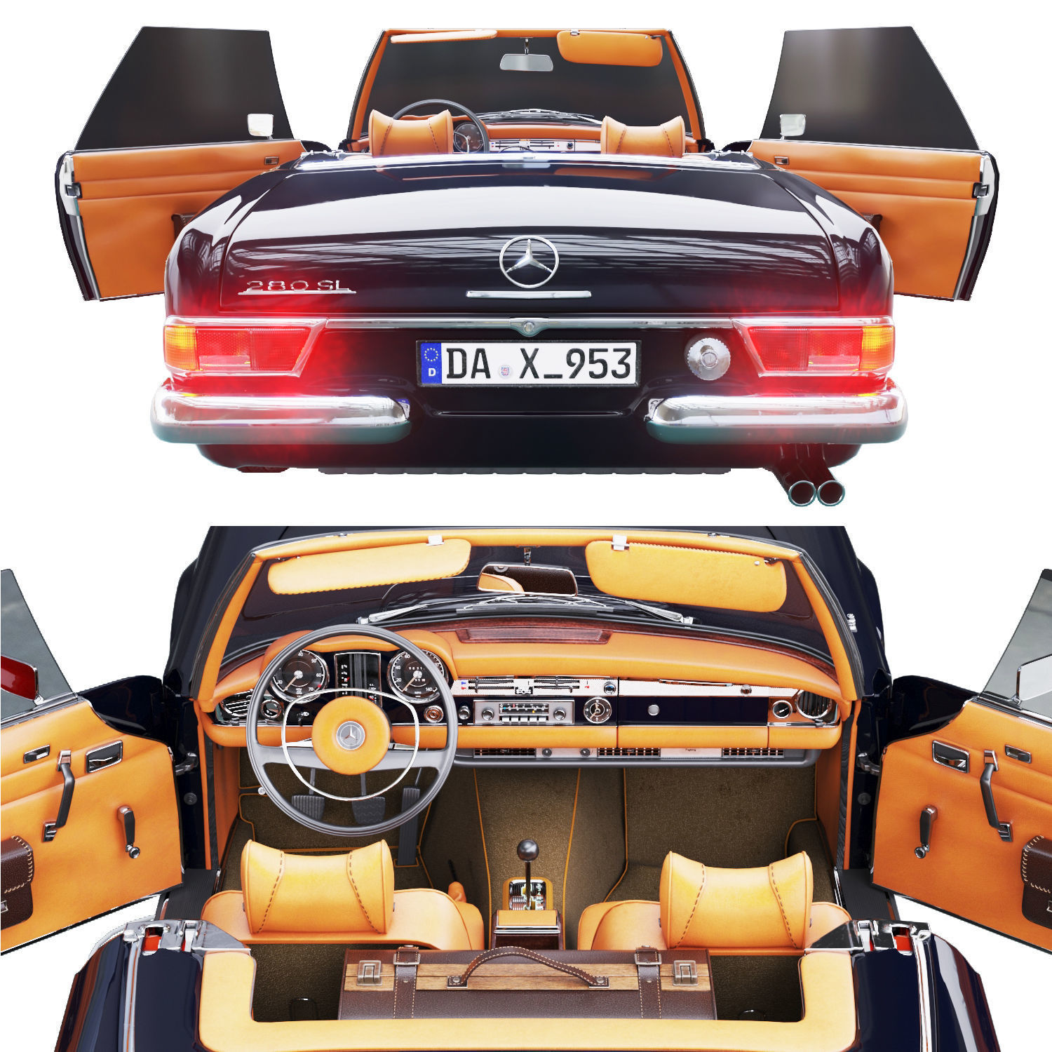 Mercedes Benz 280sl Pagoda Rigged Vray 3D model_6