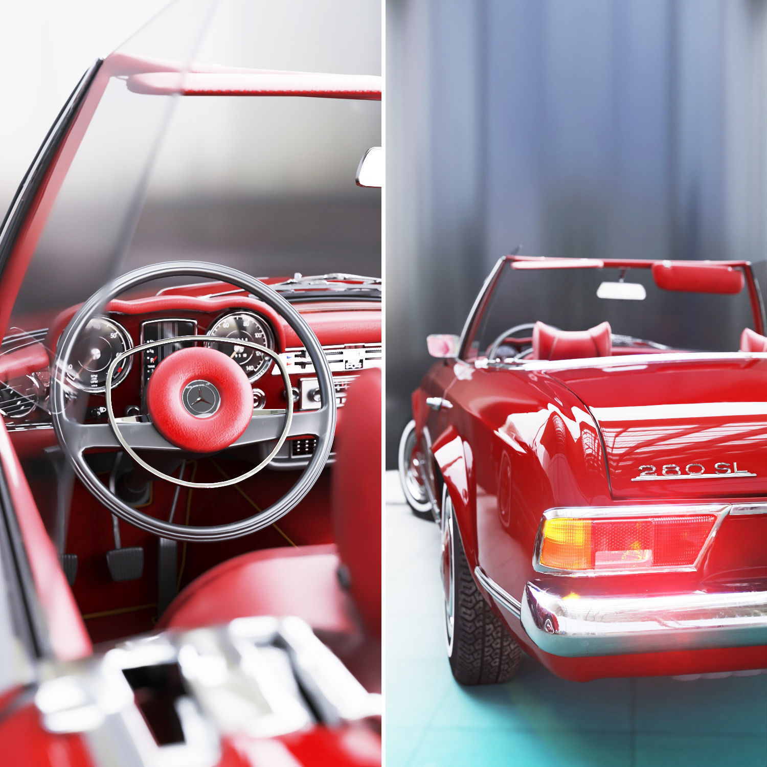 Mercedes Benz 280sl Pagoda Rigged Vray 3D model_3