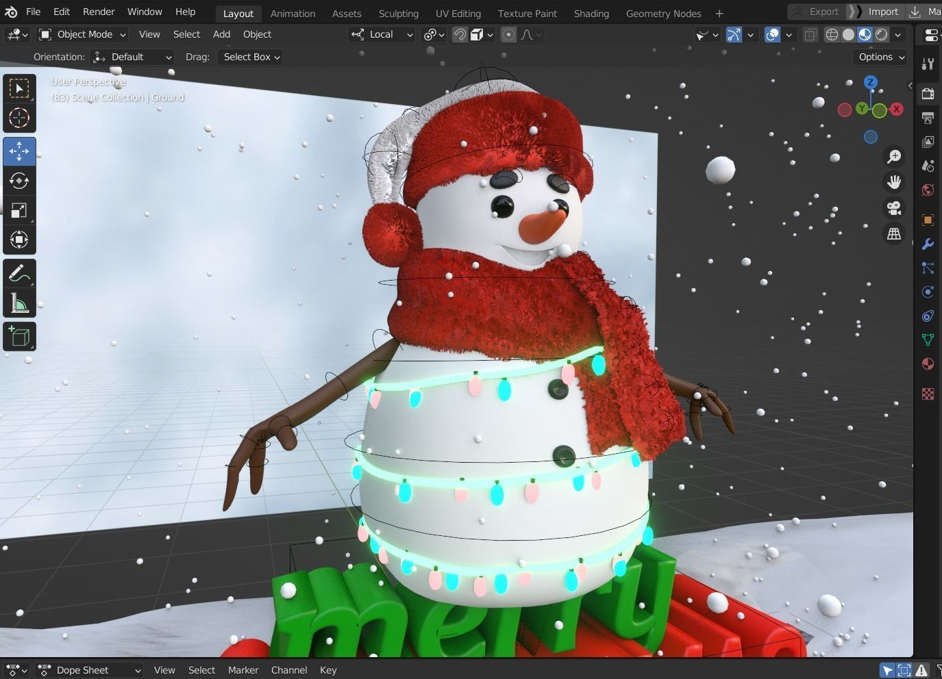 Animated Snowman and Merry Christmas 3D model_11