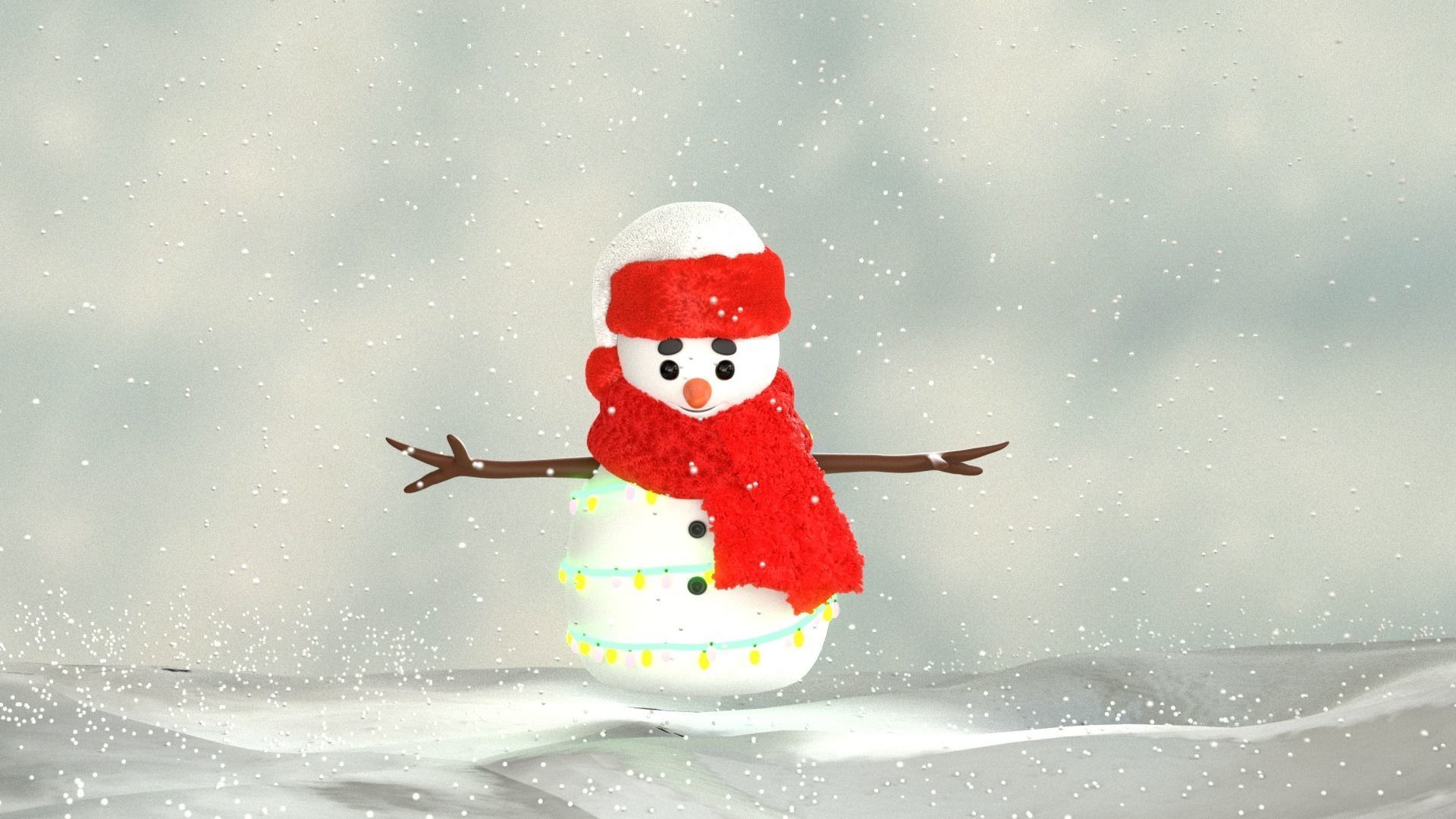 Animated Snowman and Merry Christmas 3D model_2